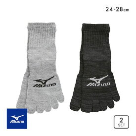 10％OFF【メール便(30)】 ミズノ MIZUNO WORK ソックス 靴下 ショート丈 5本指 2足組 吸汗速乾 強靭 サポート メンズ 24-26cm 26-28cm 24-26cm-26-28cm