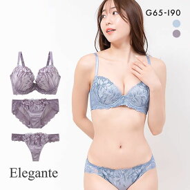 【最大100%ポイントバック・4/25限定】エレガント Elegante 脇肉を谷間に変える脇高ブラ リッチフラワー ブラジャー ショーツ 3点セット Tバック GHI65-95 ブラセット 脇寄せ レディース 全2色 G65-M-I90-3L