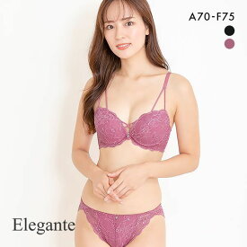 【最大100%ポイントバック・4/25限定】エレガント Elegante 脇肉を谷間に変える脇高ブラ シンプルレーシーブラセット ABCDEF 総レース クロス 脇寄せ ブラジャー ショーツ セット レディース 全2色 A70-M-F75-L