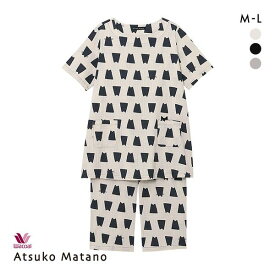 15％OFF ワコール Wacoal マタノ アツコ ATSUKO MATANO ネコシルエット パジャマ 5分袖7分丈パンツ ML 綿混 ナイティ パジャマ 上下セット レディース 全3色 M-L