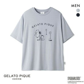 ジェラートピケ オム GELATO PIQUE メンズ 【PEANUTS】【HOMME】ワンポイントTシャツ ジェラピケ パジャマ ルームウェア 全2色 M-L