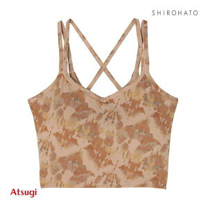 アツギ ATSUGI クリアビューティアクティブ 背中クロス ヨガブラ ボタニカルニュアンス柄 カップ付きインナー ハーフトップ ノンワイヤー レディース 全3色 M-LL