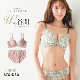 【ニッセンとトリンプ共同企画】Wでバストをあげるブラジャーショーツセット BCD レディース 全3色 B70-M-D80-L