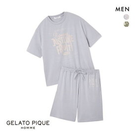 30％OFF ジェラートピケ オム メンズ 接触冷感 フローズンレーヨンロゴシャツ&ハーフパンツセット ジェラピケ パジャマ ルームウェア GELATO PIQUE HOMME 全2色 M-L バレンタイン ギフト プレゼント