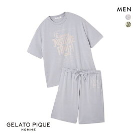 ジェラートピケ オム メンズ 接触冷感 フローズンレーヨンロゴプリントTシャツ&ハーフパンツセット ジェラピケ パジャマ ルームウェア GELATO PIQUE HOMME 全2色 M-L