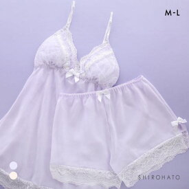 ＼最大1,000円OFFクーポン配布・2/16 23:59まで／ ピュアシェリ フェアリーフリル リボン通し キャミ＆タップパンツ セットアップ M L 上下セット スリップ ベビードール PURECHERIE レディース 全2色 M-L ev_sp