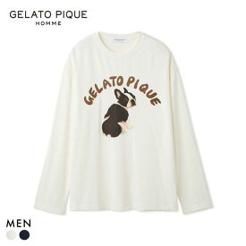 ジェラートピケ オム メンズ DOGワンポイントプリントロンT ジェラピケ パジャマ ルームウェア gelato pique HOMME 全2色 M-L