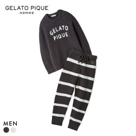 ジェラートピケ オム メンズ パウダーロゴジャガードプルオーバー＆ロングパンツセット ジェラピケ パジャマ GELATO PIQUE HOMME 全2色 M-L