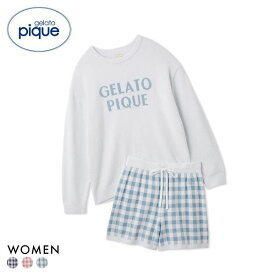 ジェラートピケ レディース WhiteDay ロゴプルオーバー＆チェックショートパンツセット ジェラピケ ルームウェア gelato pique ホワイトデー 全3色