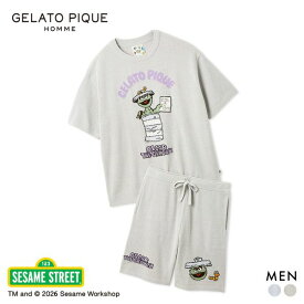 30％OFF ジェラートピケ オム SESAME STREET エアリーモコジャガードプルオーバー＆ハーフパンツセット ジェラピケ セサミストリート GELATO PIQUE メンズ 全2色 M-L ギフト プレゼント ルームウェア 上下セット