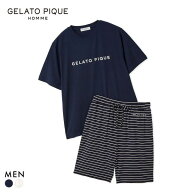 ジェラートピケ オム メンズ レーヨンロゴTシャツ＆ボーダーハーフパンツセット 上下セット ジェラピケ …