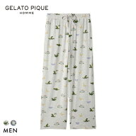ジェラートピケ オム メンズ 接触冷感 スリーピングダイナソー柄ロングパンツ ジェラピケ パジャマ GELAT…