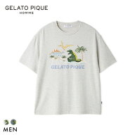 【メール便(30)】 ジェラートピケ オム メンズ 接触冷感 スリーピングダイナソーワンポイントTシャツ ジ…