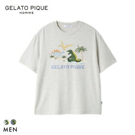 【メール便(30)】 ジェラートピケ オム メンズ 接触冷感 スリーピングダイナソーワンポイントTシャツ ジェラピケ パジャマ GELATO PIQUE HOMME 全2色 M-L