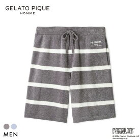 ジェラートピケ オム PEANUTS メンズ スムーズィーボーダーハーフパンツ スヌーピー SNOOPY ジェラピケ パジャマ GELATO PIQUE HOMME 全2色 M-L ギフト プレゼント