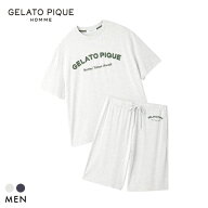 ジェラートピケ オム メンズ 接触冷感 カジュアルレーヨンロゴTシャツ＆ハーフパンツセット ジェラピケ …