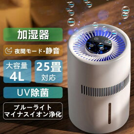 加湿器 気化式加湿器 大容量 4L 最大25畳対応 替えフィルター選択可 4重除菌 上部給水 加湿機 自動湿度調整 タイマー付き お手入れ 簡単 乾燥対策 ウイルス対策 超静音 省エネ 節電 ホワイト