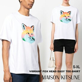 メゾンキツネ Tシャツ メンズ レディース 半袖 MAISON KITSUNE プリント ラウンドネック 丸襟 VIBRANT FOX HEAD トップス コットン デザイン