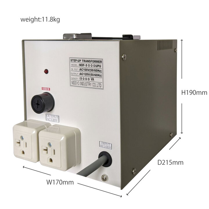 楽天市場】国内用 3000W 変圧器 NDF-3000UPU | 入力 100V 出力 110V 