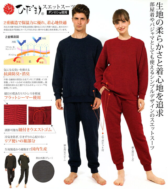 楽天市場】ひだまり 婦人用 スエットスーツ 上下セット グレー・ローズ 