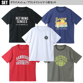 Tシャツ 5枚組 5枚セット tシャツ メンズ 半袖 ドライメッシュ プリント レギュラーサイズ ビッグサイズ [M] [L] [LL] [3L] [4L] [5L] [6L] 夏 カジュアル カットソー アウトドア アメカジ 吸汗速乾