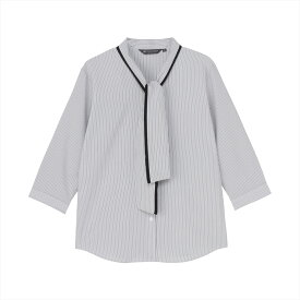 【デザイン】 COFREX 配色ボウタイ付き 七分袖 レディースシャツ