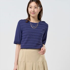 【50%OFF】【SALE】【公式】東京シャツ ニット 前身タックボーダー クルーネックプルオーバー 五分袖 レディース