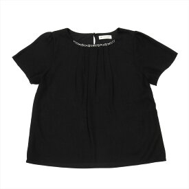 【13%OFF】【SALE】カジュアルシャツ ビジュー付きシフォンブラウス 半袖 ブラック レディース