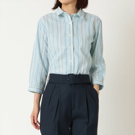 【Pitta Re:)】 カジュアルシャツ Wガーゼ 七分袖 ターコイズ レディース