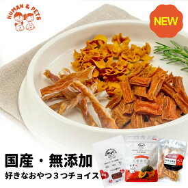【 100% 国産 無添加 】 HUMAN＆PETS 高級 プレミアム ペットおやつ 単品 選べる 3種 ( ササミ焼き / かぼちゃフラワークッキー/ 国産鳥 サーモン 野菜 ニンジン ) 犬用 猫用 犬おやつ ビスケット 砂糖不使用 低脂肪 低カロリー 鶏ささみ 鮭 魚 無着色
