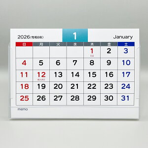 令和8年 2026年度 シンプルでおしゃれな防水卓上カレンダー【10.4cm×15cm】書き込み可能 日曜始まり プラスチックケーススタンド付き