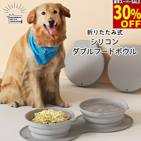 【30%引★スーパーSALE】犬用 猫用 折りたたみ式 シリコン ダブルフードボウル 早食い防止 トレイ ペット用 犬 猫 折り畳み 餌食器 エサ 入れ 水入れ おやつ 滑らない グレー 早食い 防止 トレー カラビナ付き アウトドア ドッグラン 旅行 災害