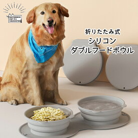 犬用 猫用 折りたたみ式 シリコン ダブルフードボウル 早食い防止 トレイ ペット用 犬 猫 折り畳み 餌食器 エサ 入れ 水入れ おやつ 滑らない グレー 早食い 防止 トレー カラビナ付き アウトドア ドッグラン 旅行 災害