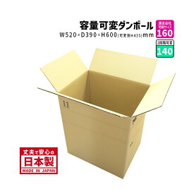 160サイズ 大きいダンボール 1枚だけ 長さ520mm×幅390mm×高さ600mm P-1ケース 高さが調整できる 可変ケース しっかりしている 縦長 丈夫 引っ越し 段ボール箱 送料無料