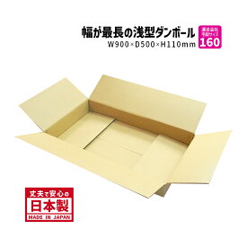 160サイズ 大きいダンボール 横長 1枚だけ購入 長さ900mm×幅500mm×高さ110mm S-1ケース 高さが低い ネット用 アパレル用 長さ900mmあるダンボール 段ボール箱