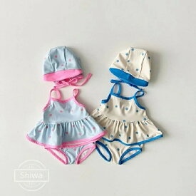 【送料無料】女の子 水着 ミズギ 水玉柄 キッズ ふわふわ 水着 3点セット 女の子 子ども セパレート 帽子付き 超カワイイ 料水着セパレート