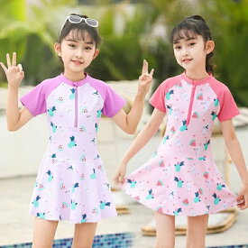 【送料無料】女の子 セパレート 半袖 水着 ワンピース パンツ 2点セット 上下 セット ミズギ ビキニ 夏 海水浴 温泉 料無料ベビー服