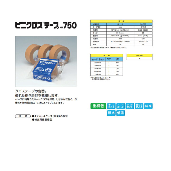 楽天市場】セキスイ ビニクロステープ No.750 25mm×50m 60巻入×4ケース 