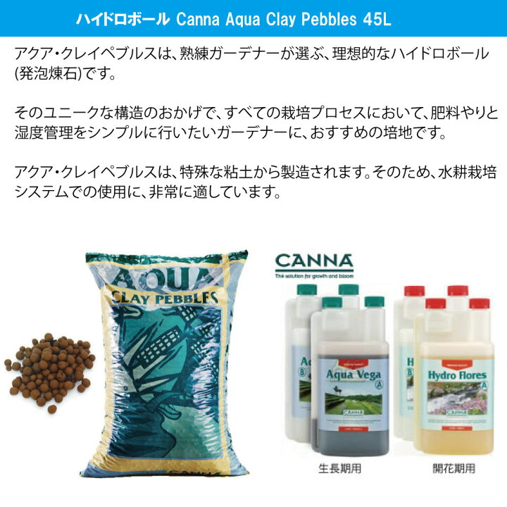 楽天市場】Canna Aqua Clay Pebbles 45L ハイドロボール （キャナ 