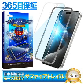 【 サファイアトレイル 】 iPhone15 Pro フィルム ガラスフィルム 目に優しい ブルーライトカット モース硬度7 液晶保護ガラス 保護フィルム shizukawill シズカウィル