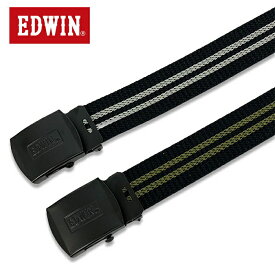 ベルト EDWIN 32mm ストライプ柄 テープベルト GIデザインベルト ブラックバックル ファッション ブランド メンズ 男性用 ブラック×カーキ ブラック×グレー