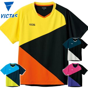 ビクタス メンズ レディース ジュニア カラー ブロック ゲームシャツ 卓球 靴 ウェア 競技 トップス 半袖 吸汗速乾 抗菌 防臭 UVカット スポーツ ネイビー ブルー 青 イエロー ピンク 黄色 VICTA