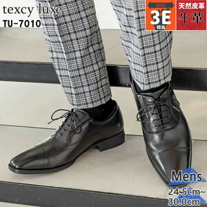 3E相当 幅広 ワイド テクシーリュクス メンズ 牛革 革靴 シューズ 軽量 紳士靴 アシックス商事 冠婚葬祭 フォーマル 黒 ビジネス ブラック 黒 送料無料 texcy luxe TU7010
