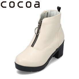 ココア cocoa JN1-4 キッズ 靴 シューズ 2E相当 ショートブーツ フロントジップ 太めヒール チャンキーヒール 安定感 歩きやすい ラウンドトゥ おしゃれ かわいい 人気 履きやすい アイボリー
