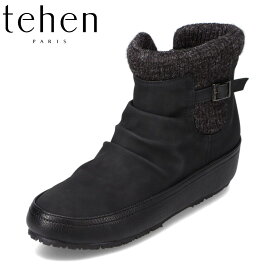 テーン tehen TN5003 レディース靴 靴 シューズ 2E相当 ショートブーツ 防水ブーツ 雨の日 晴雨兼用 インヒール 美脚 異素材 ブラック