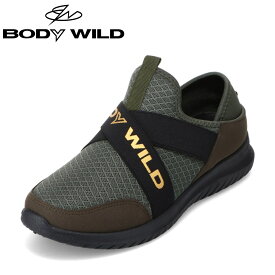 【全品P10倍！24日&25日20:00～4H限定】ボディワイルド BODY WILD BWM1477 メンズ靴 靴 シューズ 3E相当 スニーカー スリッポン 2WAY かかとが踏める 履きやすい 脱ぎやすい ゴムバンド アウトドア キャンプ 人気 ブランド カーキ