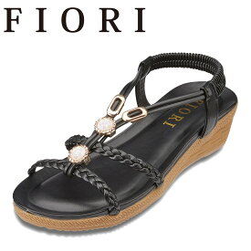 フィオリ FIORI FI-340 レディース靴 靴 シューズ 2E相当 サンダル ストラップサンダル ゴム リゾートサンダル ビジュー エレガント 美脚 ブラック