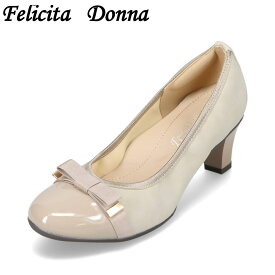 フェリシタドンナ Felicita Donna FD-7032 レディース靴 靴 シューズ 2E相当 ラウンドトゥパンプス リボン ヒール 美脚 中敷きクッション かかとパッド シンプル 通勤 オフィス 二次会 パーティ アイボリー