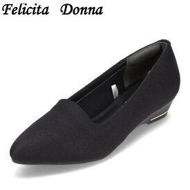 フェリシタ ドンナ Fericita Donna FD-7035 レディース靴 靴 シューズ 2E相当 ウェッジソールパンプス 歩きやすい ローヒール シンプル 通勤 カジュアル かかとパッド ブラック×サテン