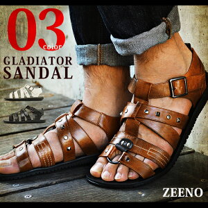 【送料無料】グラディエーターサンダル サンダル メンズ スタッズ メンズサンダル リング カジュアル コンフォート クロッグ 編み込み Zeeno ジーノ 靴 モード系 ze18/2025新作 秋冬 トレンド